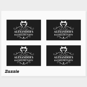 Bachelor Party Tuxedo Tie Black  Rectangular Sticker