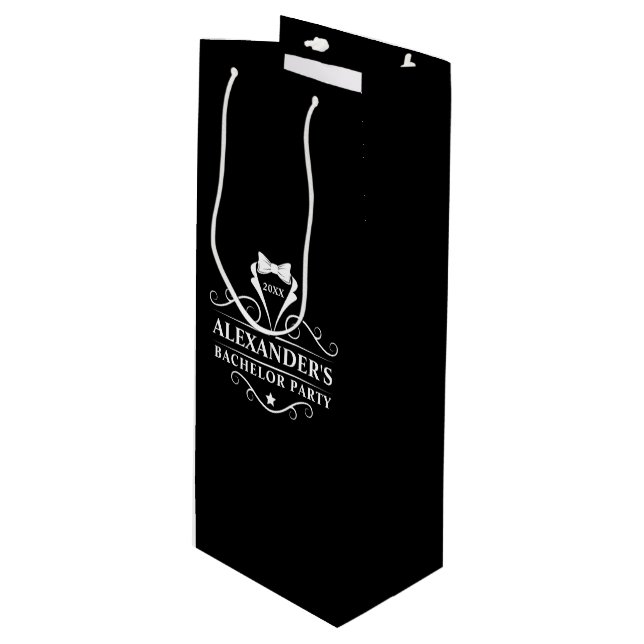 Bachelor Party Tuxedo Tie Black Wine Gift Bag (Front Angled)