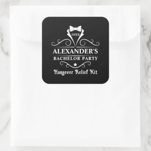 Bachelor Party Tuxedo Tie Hangover Relief Black Square Sticker