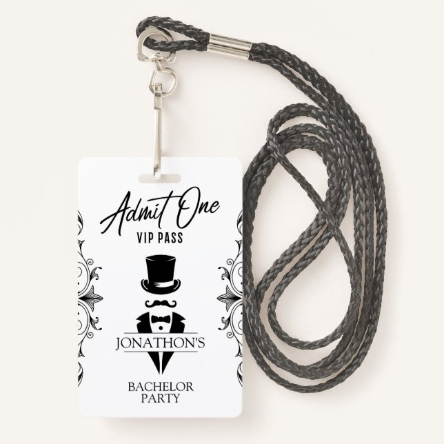 Bachelor Party Vintage Tuxedo VIP ID Badge (Front with Lanyard)