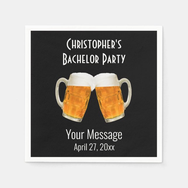 Bachelor Party Wedding Beer Cheers Black Napkin (Front)