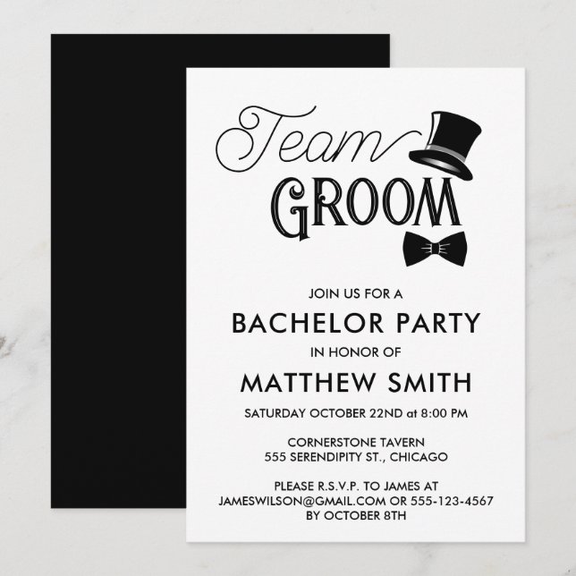 Bachelor Party Wedding Team Groom Invitation (Front/Back)