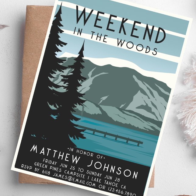 Bachelor Party Weekend in the Woods Camping Forest Invitation (Creator Uploaded)