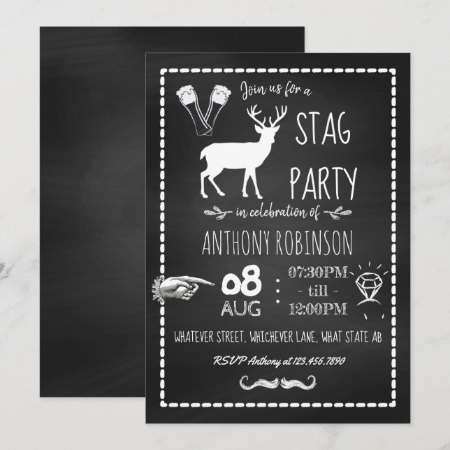 Bachelor Stag Party Celebration Chalkboard Invite (Front/Back)