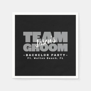 Bachelor Stag Party Team Groom Brews Black Grey  Napkin