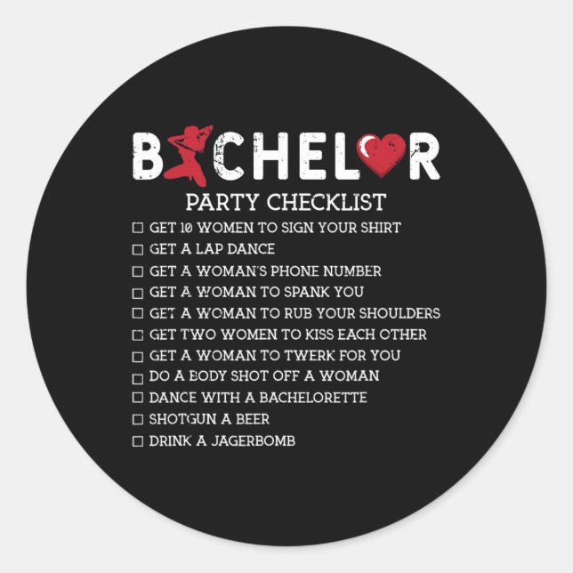 Bachelor Supplies Party Checklist Groom Groomsmen  Classic Round Sticker (Front)