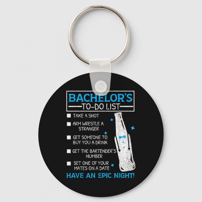 Bachelor To Do List Groom Bride Party Funny Bachel Key Ring (Front)