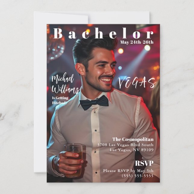 Bachelor Vegas Weekend Magazine Cover Invitation (Front)