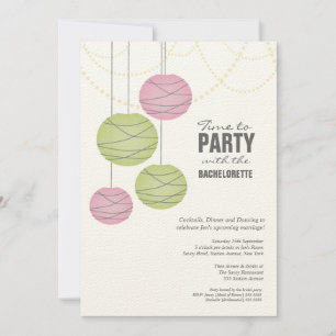 Bachelorette 5x7 Party Pink Green Paper Lanterns Invitation