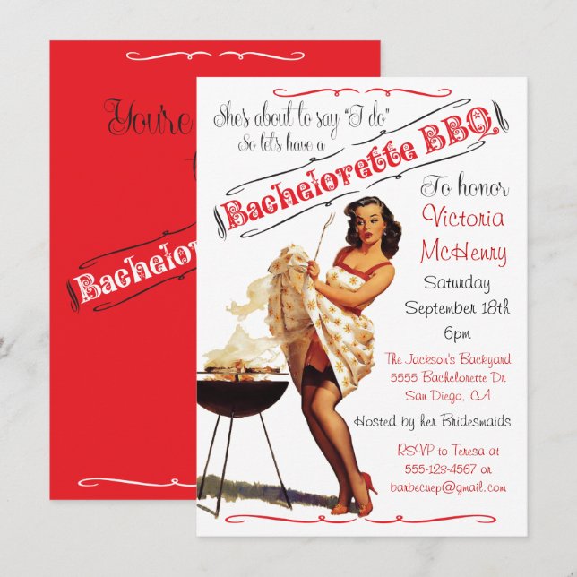 Bachelorette BBQ Barbecue party invitation (Front/Back)