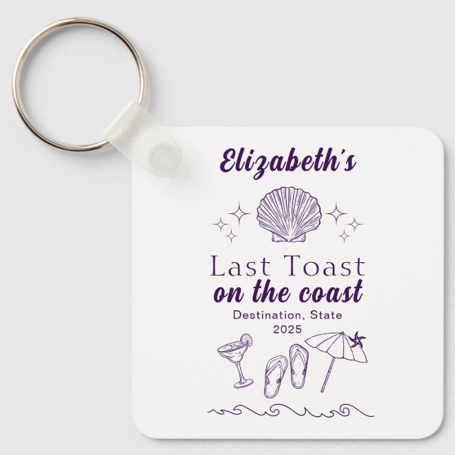 Bachelorette Beach Party Last Toast On the Coast  Key Ring (Front)