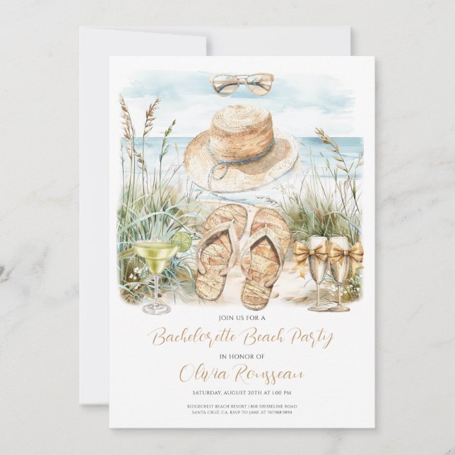 Bachelorette Beach Party Watercolor  Invitation (Front)