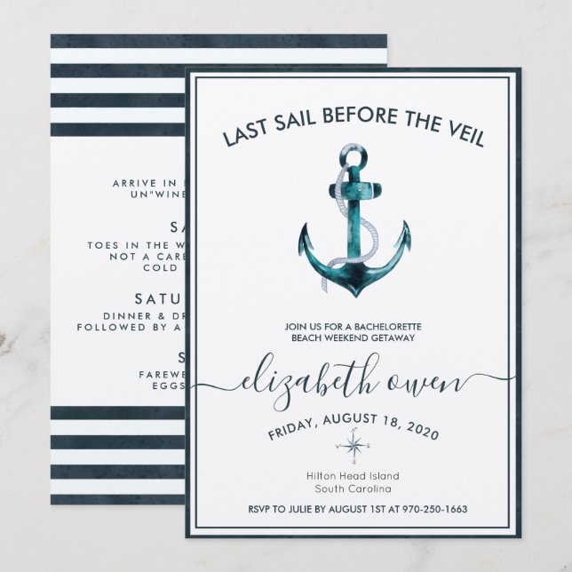 Bachelorette Beach Weekend Bridal Bash Invitation (Front/Back)