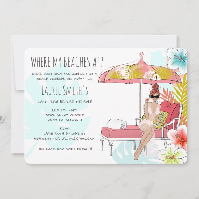 Bachelorette Beach Weekend Getaway Invitation (Front)