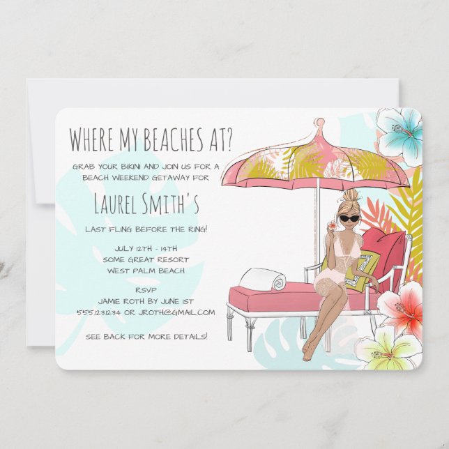 Bachelorette Beach Weekend Getaway Invitation (Front)