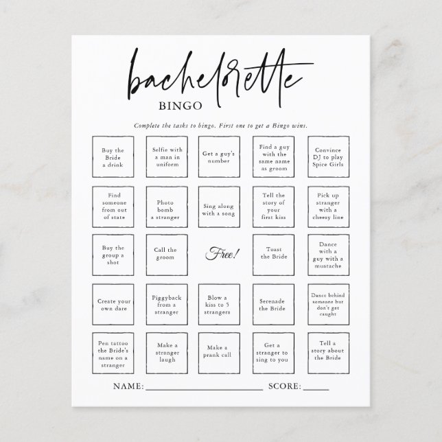 Bachelorette Bingo Party Game Card (Front)