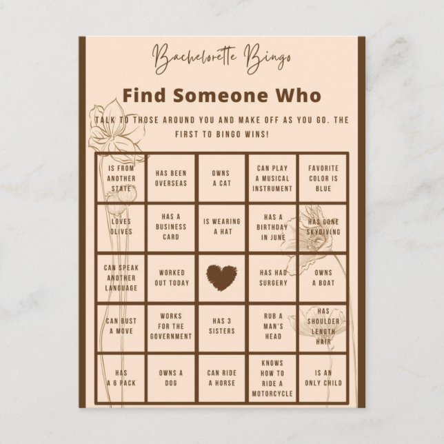 Bachelorette Bingo Party Game Enclosure Card (Front)