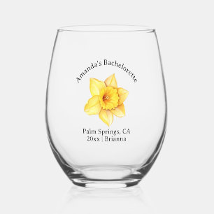 Bachelorette Birth Month Flower March Daffodil Stemless Wine Glass