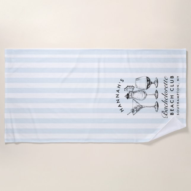 Bachelorette Blue & Black Retro Modern Beach Towel (Front)