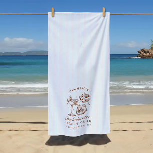 Bachelorette Blue & Brown Retro Modern Beach Towel
