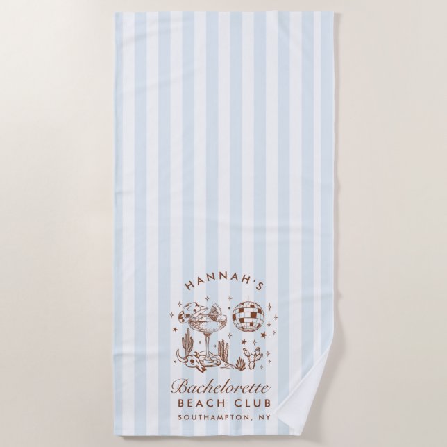 Bachelorette Blue & Brown Retro Modern Beach Towel (Front)