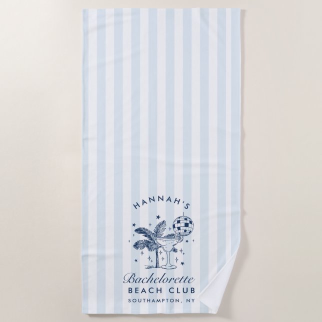 Bachelorette Blue & Grey Retro Modern Beach Towel (Front)