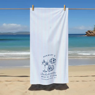 Bachelorette Blue & Grey Retro Modern Beach Towel