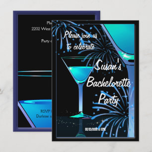 Bachelorette Blue Martini Cocktail Party Invitation
