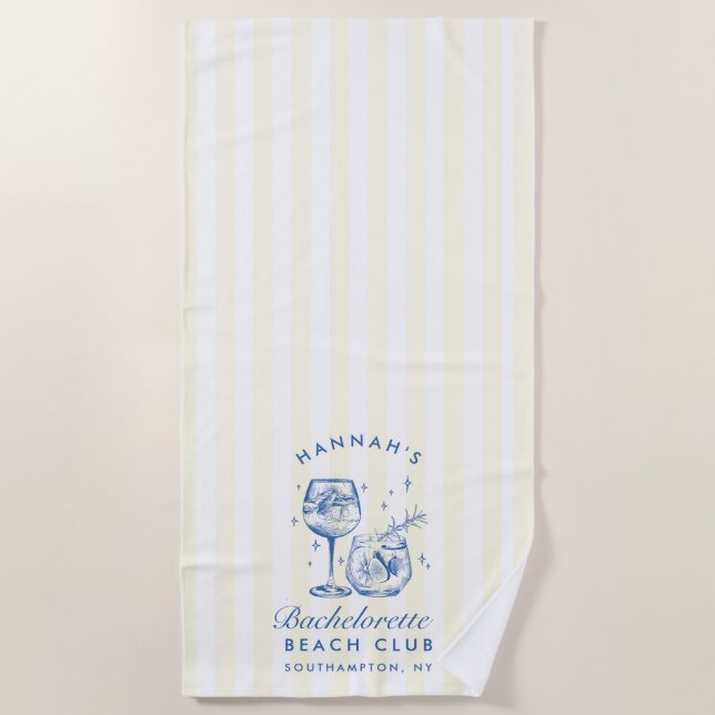 Bachelorette Blue & Yellow Modern Beach Towel (Front)