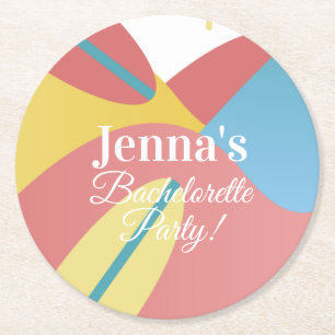 Bachelorette Bridal Shower Beach Surfing    Round Paper Coaster