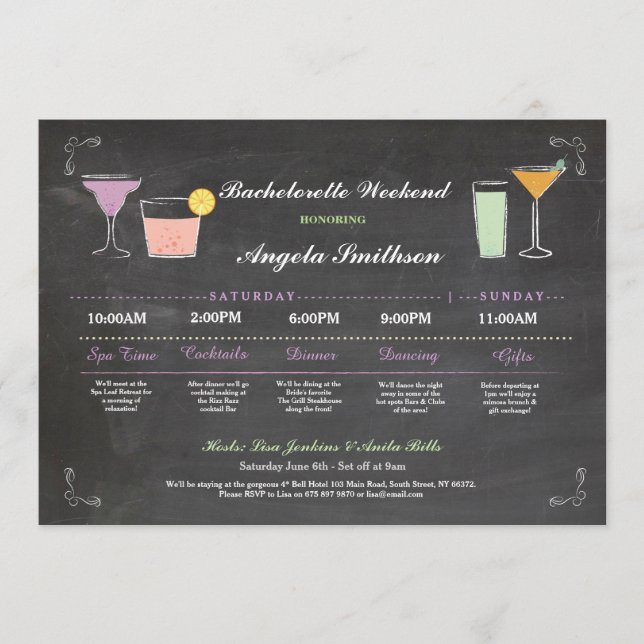 Bachelorette Bridal Shower Chalk Coral Itinerary Programme (Front)