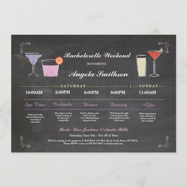 Bachelorette Bridal Shower Chalk Purple Itinerary Programme (Front)