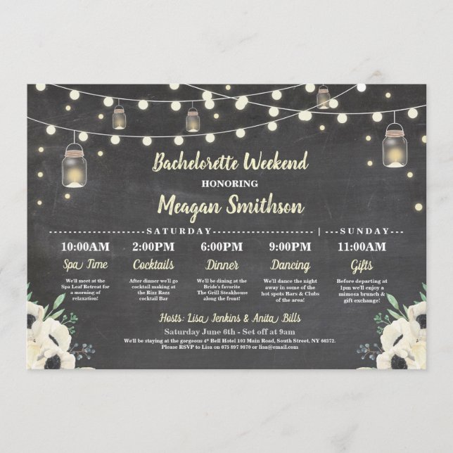 Bachelorette Bridal Shower Itinerary Fireflies Jar Programme (Front)