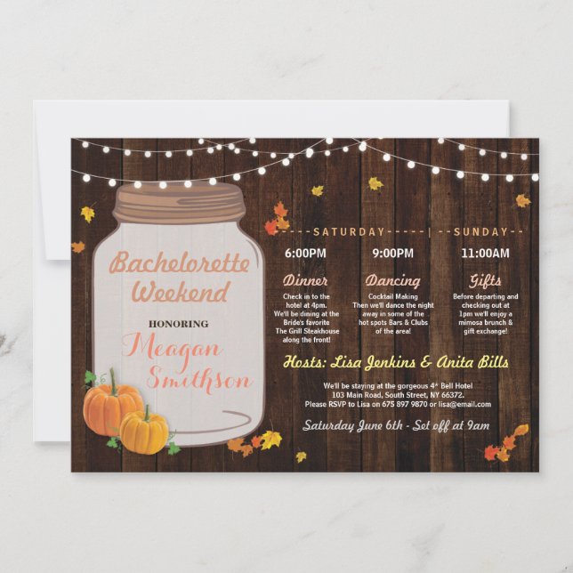 Bachelorette Bridal Shower Itinerary Pumpkin Jar Invitation (Front)