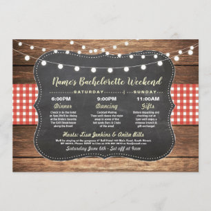Bachelorette Bridal Shower Itinerary Red Chalk Invitation