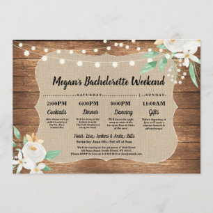Bachelorette Bridal Shower Itinerary Wood White Programme