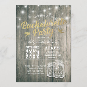 Bachelorette Bridal Shower Rustic Wood Mason Jars Invitation