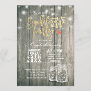 Bachelorette Bridal Shower Rustic Wood Mason Jars Invitation