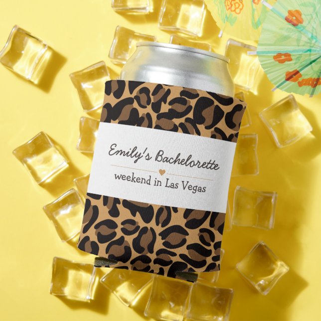 Bachelorette Bride Boujee Trendy Leopard Print  Can Cooler (In Situ Summer)