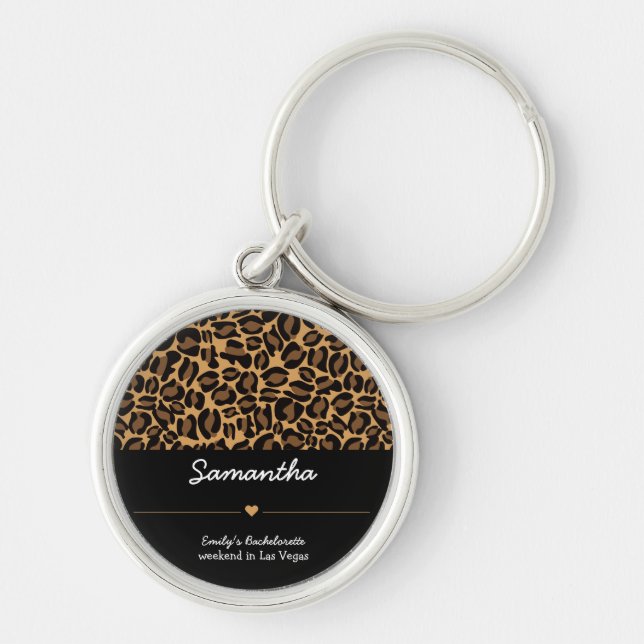Bachelorette Bride Boujee Trendy Leopard Print  Key Ring (Front)