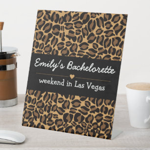 Bachelorette Bride Boujee Trendy Leopard Print Pedestal Sign