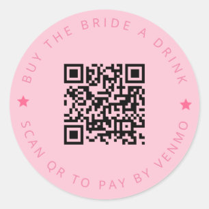 Bachelorette Buy The Bride A Drink Pink QR Code  Classic Round Sticker