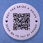 Bachelorette Buy The Bride A Drink Purple QR Code 6 Cm Round Badge<br><div class="desc">A simple custom lavender lilac pastel purple "Buy the Bride a Drink" Bachelorette Party QR code round button pin in a modern minimalist style with a cute heart detail. The template can be easily updated with your QR code and custom text, eg. scan QR to pay by Venmo. #bachelorette #buythebrideadrink...</div>