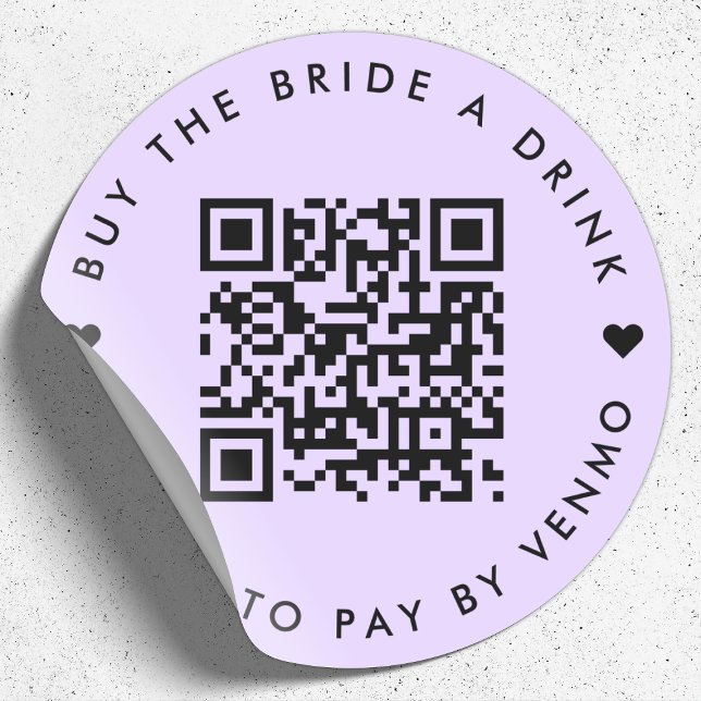 Bachelorette Buy The Bride A Drink Purple QR Code Classic Round Sticker (Creator Uploaded)