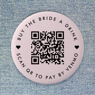 Bachelorette Buy The Bride A Drink   QR Code Pink 6 Cm Round Badge