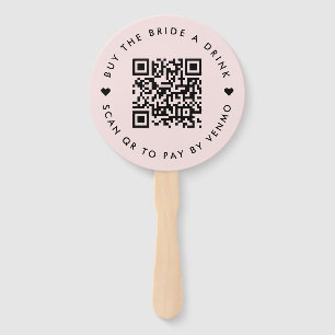 Bachelorette Buy The Bride A Drink   QR Code Pink Hand Fan