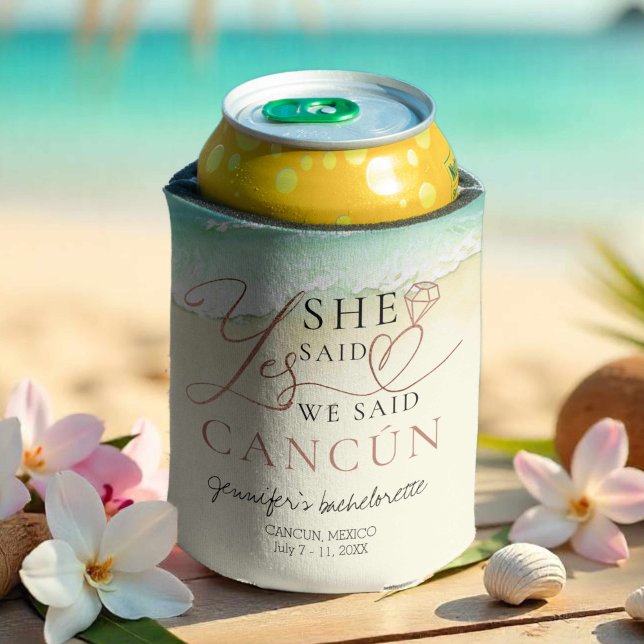 Bachelorette Can Cooler | Watercolor Cancun Beach (Creator Uploaded)