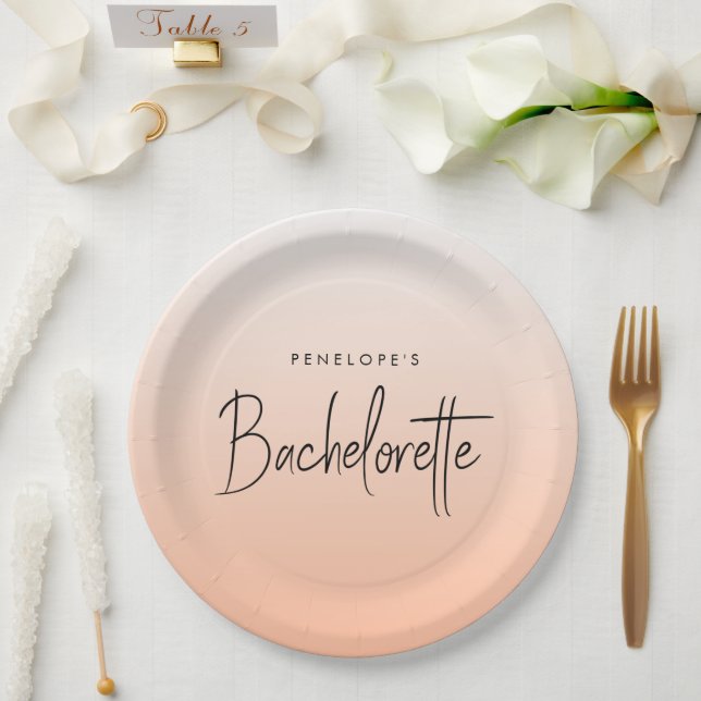 Bachelorette | Coral Ombre Elegant Peach Paper Plate (Wedding)