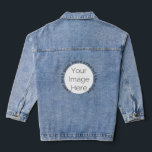 bachelorette create your own, photo custom text denim jacket<br><div class="desc">bachelorette create your own your image here, photo custom edit circle and white text, women and girls denim jacket Celebrate in style with this personalized Create Your Own bachelorette denim jacket! Upload your photo into a fun circular frame and add custom white text to make it uniquely yours. Perfect for...</div>