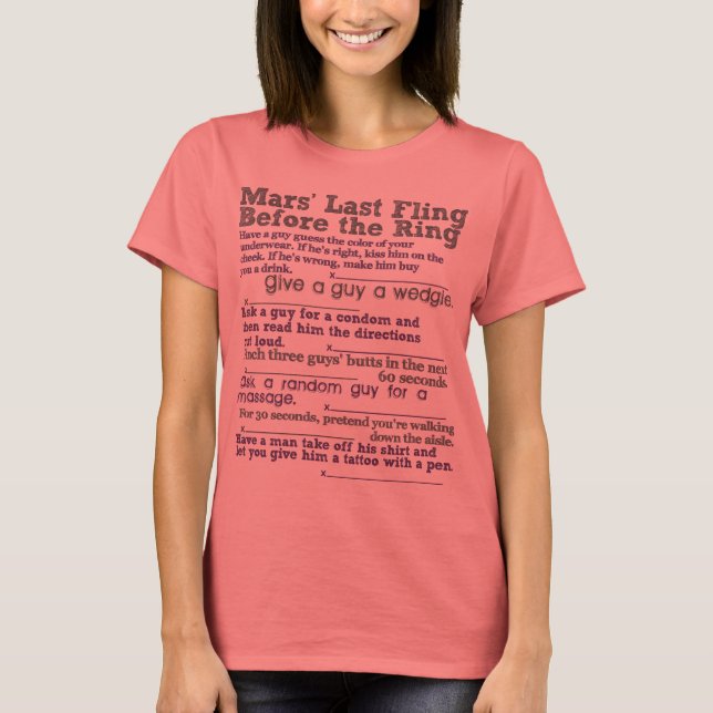 Bachelorette Dares (Customise Headings) T-Shirt (Front)
